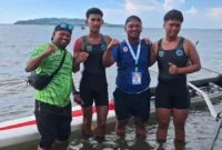 Atlet dayung Maluku Utara usai finis ketiga di Kejurnas Dayung.