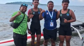 Atlet dayung Maluku Utara usai finis ketiga di Kejurnas Dayung.