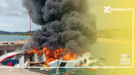 Kebakaran speedboat Bella 72  milik Calon Gubernur Benny Laos  terjadi di Pelabuhan Bobong || Foto : Husen Hamid