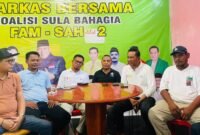 Tim pemenangan pasangan calon FAM-SAH, saat menggelar konferensi pers di Mabes FAM-SAH || Karno Pora