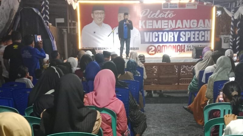 Nasri Abubakar saat menyampaikan pidato kemenangan || Kasedata.id