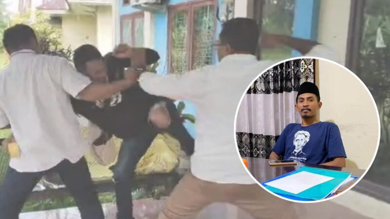 Foto : aksi pemukulan warga di depan kantor/ketua Bidang Hikmah, Politik, dan Kebijakan Publik DPD IMM Maluku Utara, Ikfan Pina || Kasedata.id