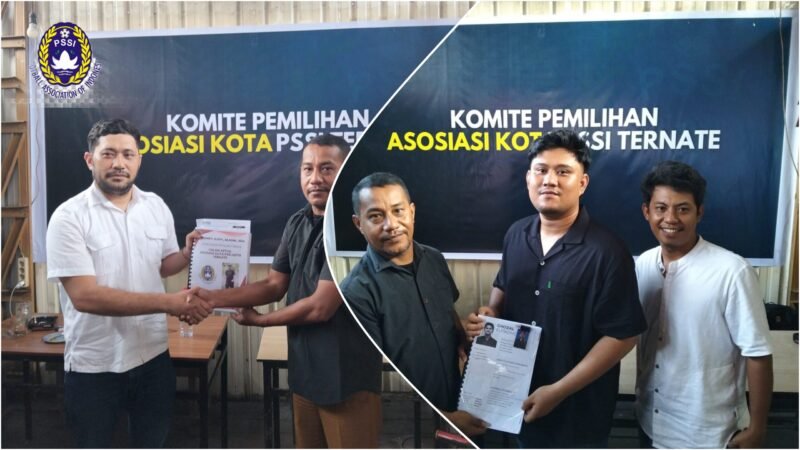 Sekertaris KP Kongres Askot PSSI Ternate saat menerima berkas pencalonan || Foto : kasedata.id