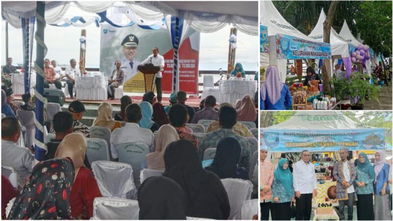Wali Kota Ternate saat memberi sambutan kegiatan Musrenbang Kecamatan Ternate Tengah/Foto bersama di depan stan expo UMKM dan Home Industry || Dok : kasedata.id 