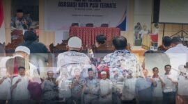 Wakil Wali Kota Ternate, Nasri Abubakar, saat memberi sambutan dalam pembukaan rapat kerja Askot PSSI Ternate periode 2025-2029 || dok : kasedata.id