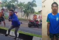 Aksi pengacaman pelaku dengan parang di depan SPBU Codo/Pelaku saat dimankan Polsek Ternate Utara || dok : istimewa