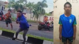 Aksi pengacaman pelaku dengan parang di depan SPBU Codo/Pelaku saat dimankan Polsek Ternate Utara || dok : istimewa