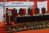 Wakil Bupati Halsel, Helmy Umar Muchsin saat menyampaikan rancangan peraturan daerah tentang RPJMD Kabupaten Halmahera Selatan tahun 2025-2029 dalam Rapat Paripurna ke-28 masa persidangan II tahun 2025.