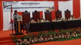Wakil Bupati Halsel, Helmy Umar Muchsin saat menyampaikan rancangan peraturan daerah tentang RPJMD Kabupaten Halmahera Selatan tahun 2025-2029 dalam Rapat Paripurna ke-28 masa persidangan II tahun 2025.