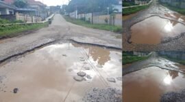 Akses jalan menuju RSUD Sanana yang terpantau rusak parah || Foto : karno_kasedata