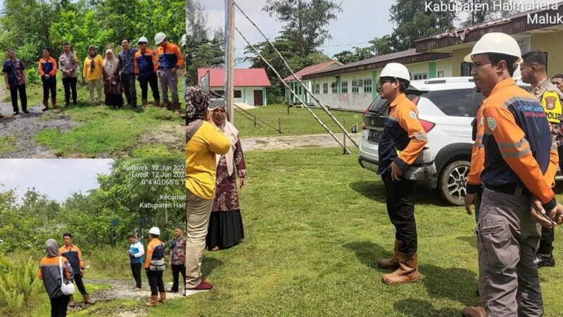 Manajemen PT Smart Marsindo saat melakukan peninjauan ke lokasi pembangunan gedung SMA Negeri 3 Halteng || Foto : istimewa