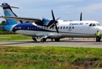 Pesawat Trigana Air saat mendarat di Bandara Emalamo Sanana.|| Doc : Ano_kasedata.id