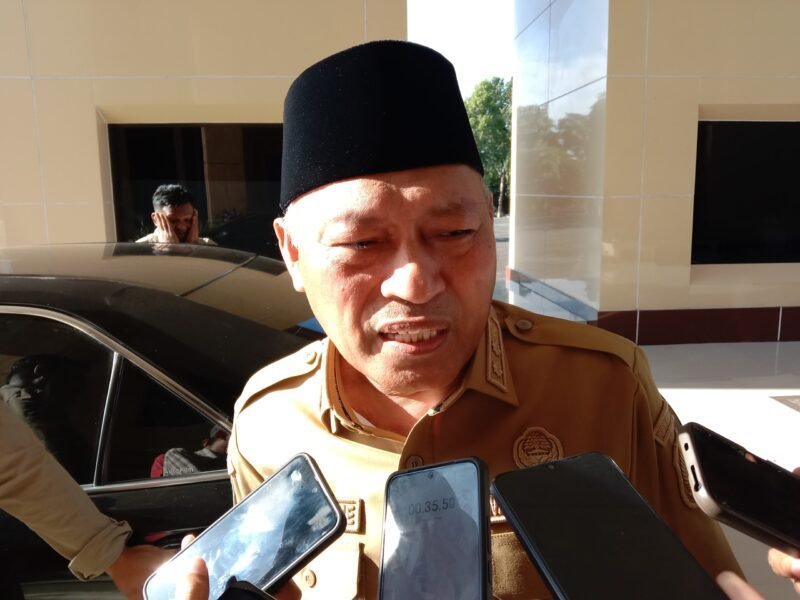 Wakil Gubernur Maluku Utara, Sarbin Sehe, saat diwawancarai awak media dihalaman Kantor Gubenur Malut, Senin (21/7/2025). || Doc : IL_kasedata.id