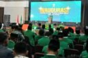 Ketua Umum Pimpinan Pusat GP Ansor Addin Jauharuddin memberikan sambutan usai dilakukan pelantikan PW GP Ansor Maluku Utara, Sabtu (9/8/2025). || dok : Ilham