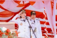 Perdana, Gubernur Provinsi Maluku Utara, Sherly Tjoanda Laos memimpin upacara peringatan HUT ke-80 Kemerdekaan Republik Indonesia di Sofifi, Minggu (17/8/2025). || dok : Ilham/Kasedata