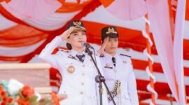 Perdana, Gubernur Provinsi Maluku Utara, Sherly Tjoanda Laos memimpin upacara peringatan HUT ke-80 Kemerdekaan Republik Indonesia di Sofifi, Minggu (17/8/2025). || dok : Ilham/Kasedata