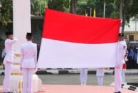 Prosesi upacara proklamasi kemerdekaan RI ke-80 yang digelar di halaman Istana Daerah, Desa Fagudu, Kecamatan Sanana || Foto : Karno_kasedata