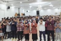 Foto bersama usai kegiatan sosialisasi yang digelar Badan Perlindungan Pekerja Migran Indonesia (BP3MI) Sulawesi Utara, bekerja sama dengan Disnakertrans Provinsi Maluku Utara dan TM Fondation || Sukarsi_kasedata