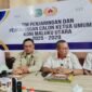 Ketua TPP KONI Malut, Ridha Ajam, saat menggelar konferensi pers, Senin (6/10/2025) sore pukul 16.00 WIT [ Foto : Ilham_kasedata]