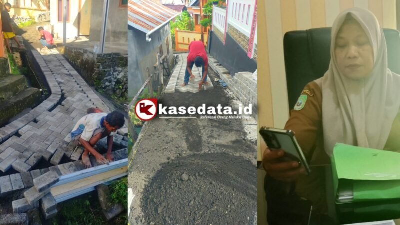 Pemasangan paving block di jalan setapak lingkungan RT 10 menggunakan Dana Kelurahan 2025/Lurah Kayu Merah Fatma Waheng [dok : kasedata.id]