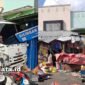 Mobil box putih saat menabrak toko sembako di kawasan Pasar Higienis Gamalama Ternate dan setelah kejadian [dok : sukarsi/kasedata]