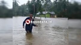 Tinggi banjir di Desa Sumber Makmur terpantau setara paha orang dewasa [dok : ridal]