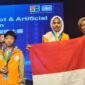 Magfira Abdullah dan Andini Putri Faruk, pelajar asal Maluku Utara yang berhasil menyabet medali emas kategori Innovation Creative (Proyek terbaik kigomo Robotik). || dok : Dikbud Maluku Utara