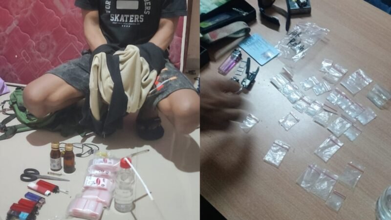 Tersangka RB beserta barang bukti saat diringkus oleh BNNP Malut [dok : kasedata]