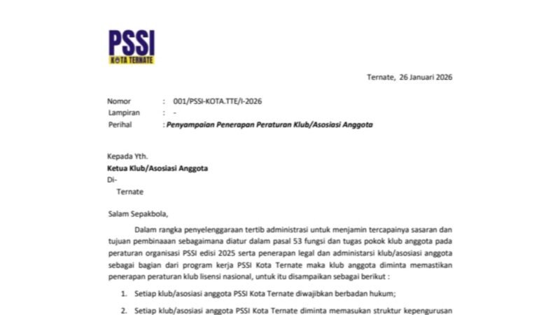 Surat PSSI Kota Ternate