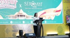 Sambutan Gubernur Malut Sherly Tjoanda dalam kegiatan Malut Halal Fair 2026 yang diinisiasi oleh Bank Indonesia Perwakilan Malut berkolaborasi bersama berbagai stakeholder. || dok : Ilham/Kasedata
