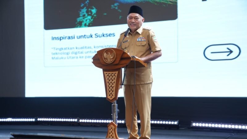 Wakil Gubernur Maluku Utara, H. Sarbin Sehe saat menyampaikan sambutan dalam kegiatan Gebyar Pelaku Usaha Maluku Utara, Onboarding dan Peningkatan Kapasitas Pelaku Usaha 2026. || dok : Humas/Adpim Malut