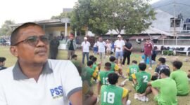 Ketua Umum KONI Kota Ternate, Faujan A. Pinang, saat memantau langsung latihan atlet tim sepakbola yang dipersiapkan PORPROV ke-V di lapangan Ya-Anhar Gambesi [dok : kasedata]