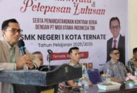 Sambutan Kepala SMK Negeri 1 Ternate, Zainal M. Zen dalam acara purnawiyata siswa kelas XII Tahun Pelajaran 2025/2026. || dok : Kasedata