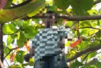 Korban saat ditemukan dalam kondisi gantung diri di sebuah pohon [Foto : istimewa]