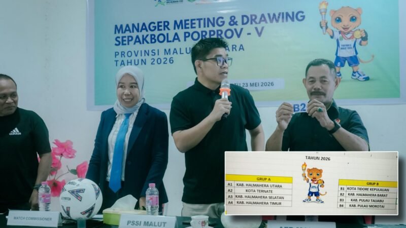 Drawing Cabor Sepak Bola PORPROV V yang berlangsumg di Hotel Grand Majang Ternate [dok : kasedata]