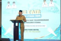 Wakil Gubernur Maluku Utara, H. Sarbin Sehe membuka Job Fair Inklusif 2026 di Ballroom Marahai Park Hotel, Tobelo. || dok : Humas/Adpim Malut