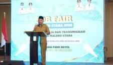 Wakil Gubernur Maluku Utara, H. Sarbin Sehe membuka Job Fair Inklusif 2026 di Ballroom Marahai Park Hotel, Tobelo. || dok : Humas/Adpim Malut