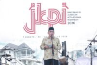 Wali Kota Ternate saat membuka rangkaian Rapat Kerja Nasional (Rakernas) XII Jaringan Kota Pusaka Indonesia (JKPI) di Benteng Oranje, Rabu (26/8/2026).