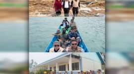 Kadikbud Maluku Utara, Abubakar Abdullah, bersama jajaran saat meninjau sejumlah sekolah di Kabupaten Pulau Taliabu. Terbatasnya akses transportasi darat membuat rombongan harus menempuh perjalanan menggunakan perahu demi menjangkau sekolah-sekolah di wilayah tersebut. || Foto : Daffa/Kasedata.id