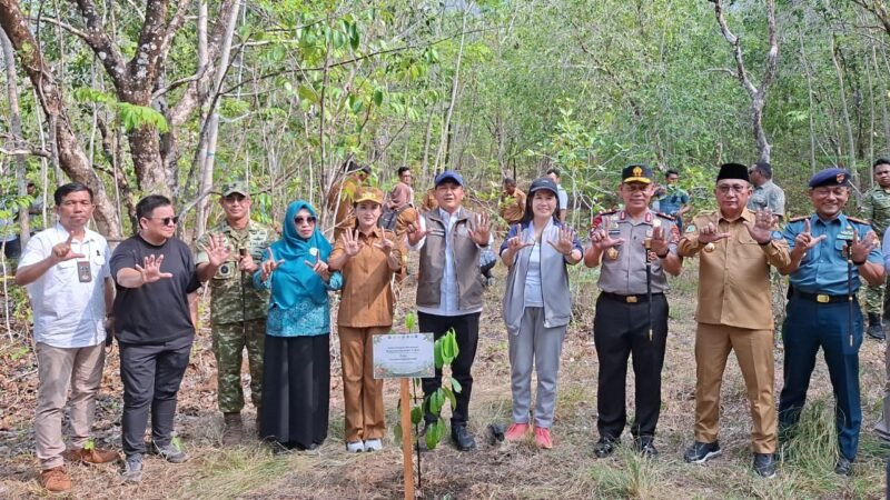 Gunernur Maluku Utara Sherly Tjoanda Laos bersama Wakil Menteri Kehutanan Rohmat Marzuki, Wakil Menteri PPPA Veronica Tan, Wali Kota Ternate, Kapolda dan Danramil 152/Baabullah usai melaksanakan kegiatan penanaman bibit pala di kawasan wisata hutan Pulo Tareba. || Foto : Kasedata.id