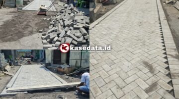 Pekerjaan jalan paving yang berlangsung di lingkungan RT 06 Kelurahan Kayu Merah [dok : kasedata.id]